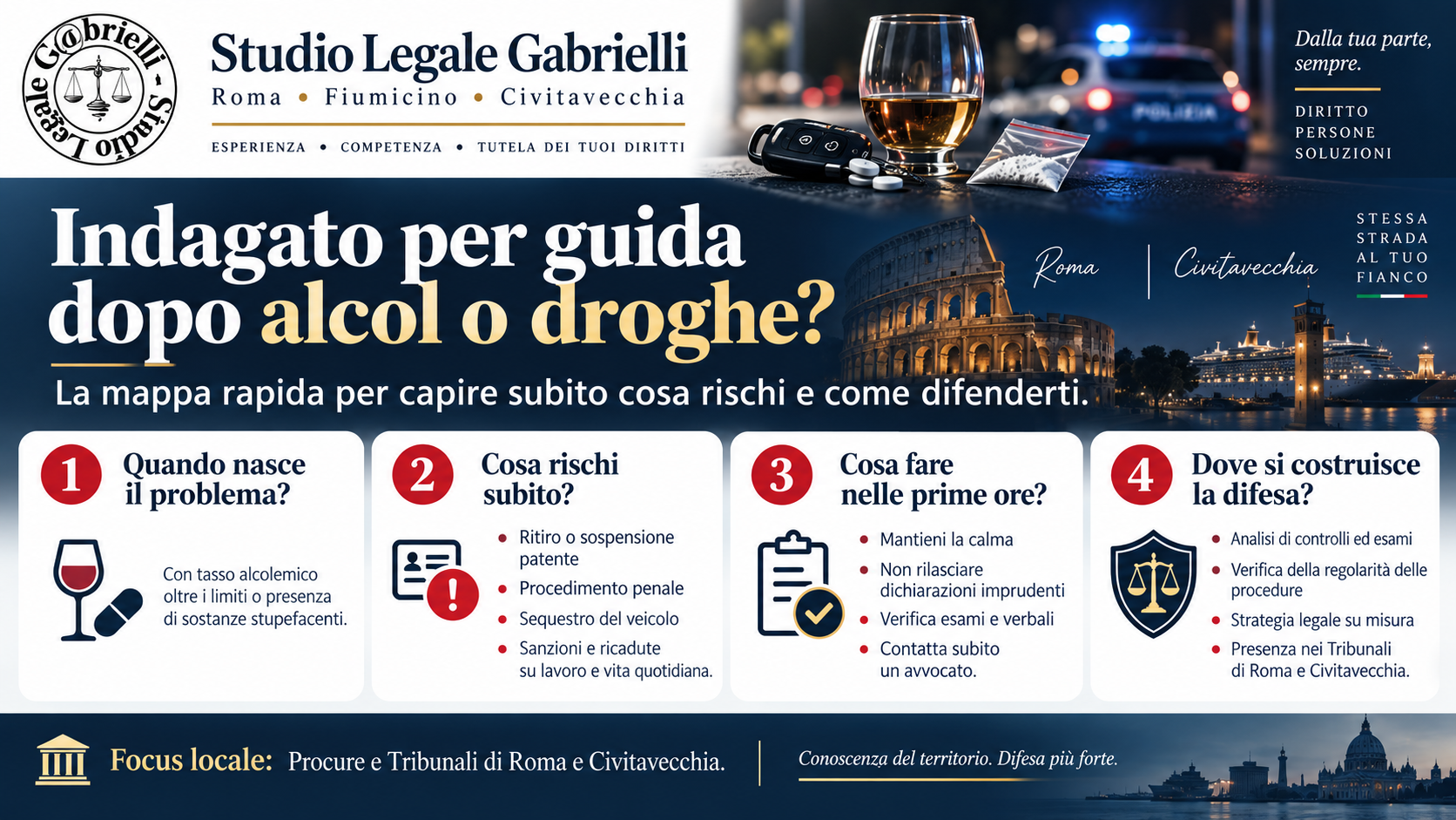 Guida in stato di ebbrezza o dopo droghe: cosa fare se sei indagato a Roma e Civitavecchia